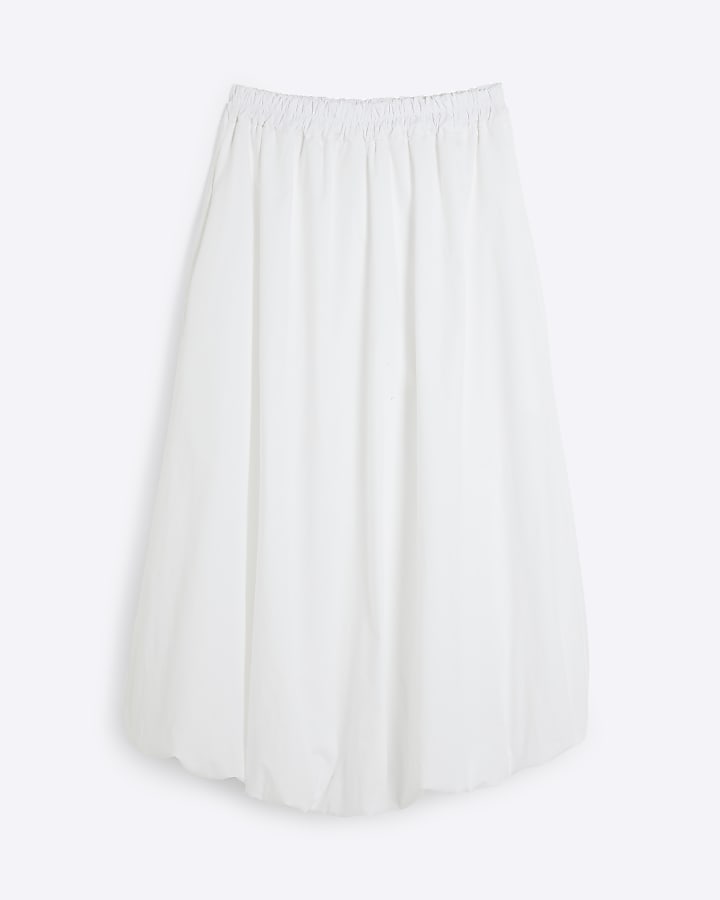 White Bubble Hem Midi Skirt