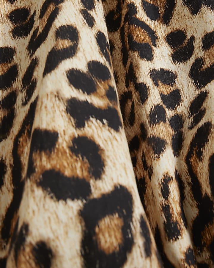 Beige Leopard Print Bubble Hem Midi Skirt
