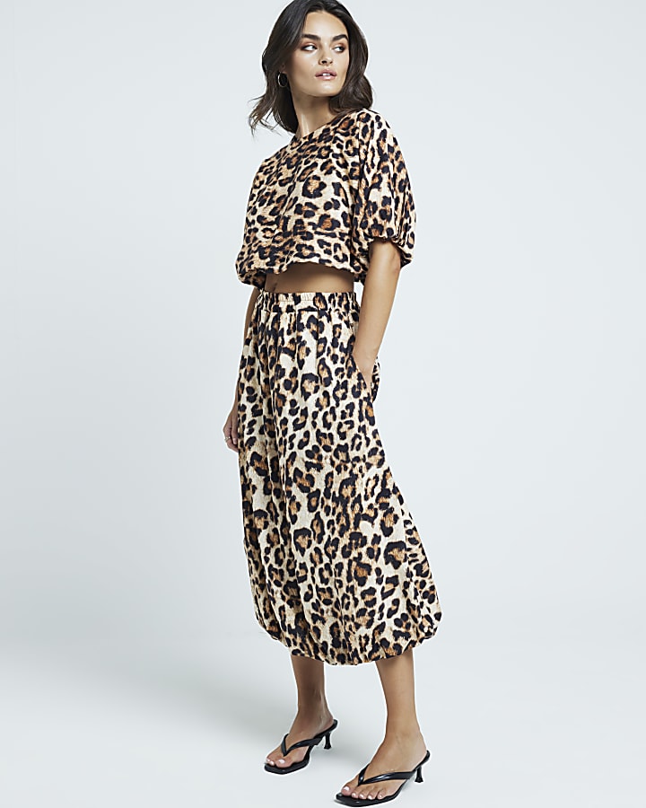 Leopard print skirt with elasticated waist best sale