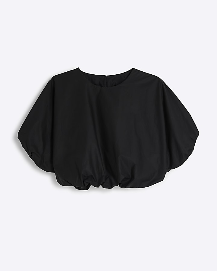 Black Bubble Hem Crop Top