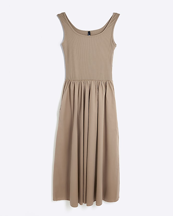 Brown hybrid skater midi dress