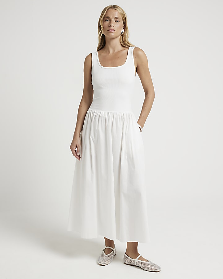 White hybrid skater midi dress