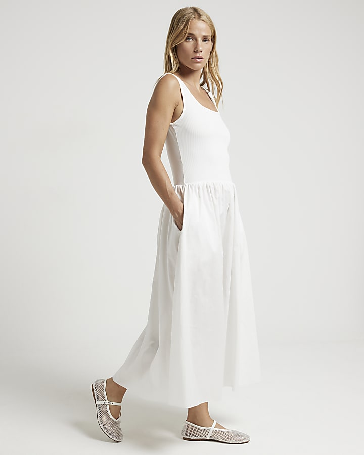 White hybrid skater midi dress