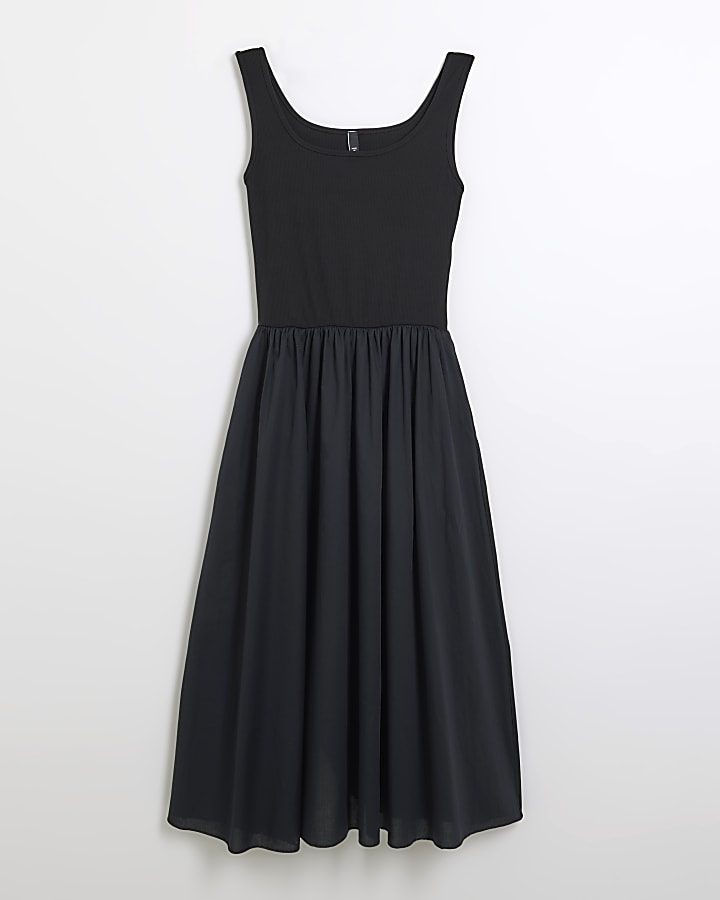 Black hybrid skater midi dress