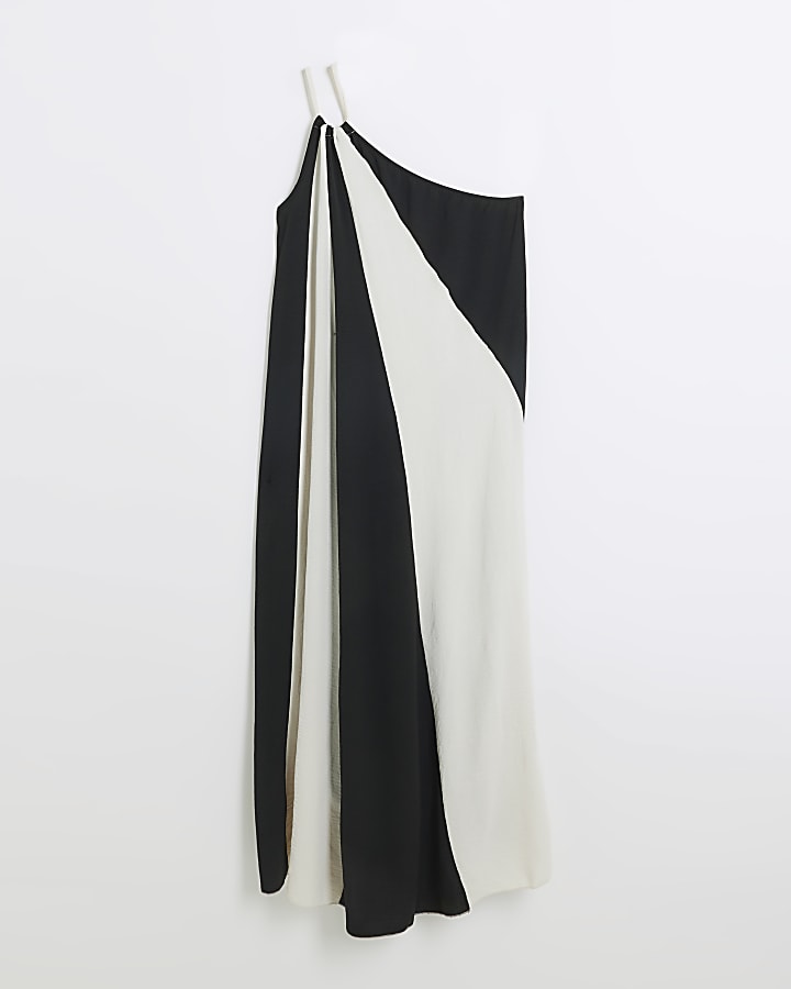 Black One Shoulder Colour Block Maxi Dress