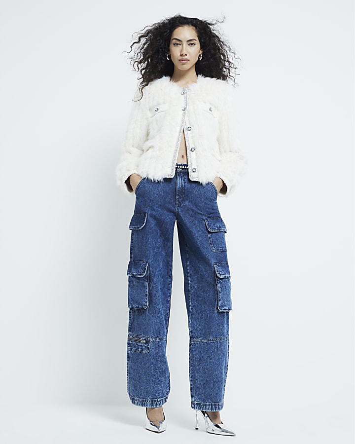 Blue Denim Wide Leg Cargo Carpenter Jeans