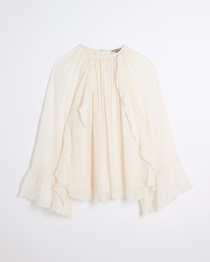 Cream Long Sleeved Ruffled Blouse