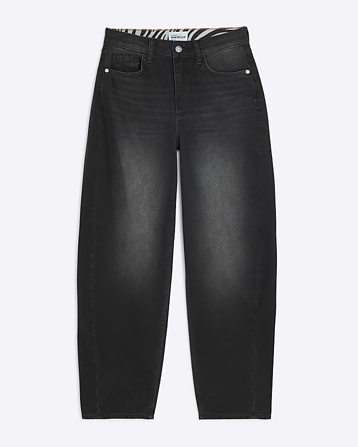 Black Oversized Seamed Barrel Jeans