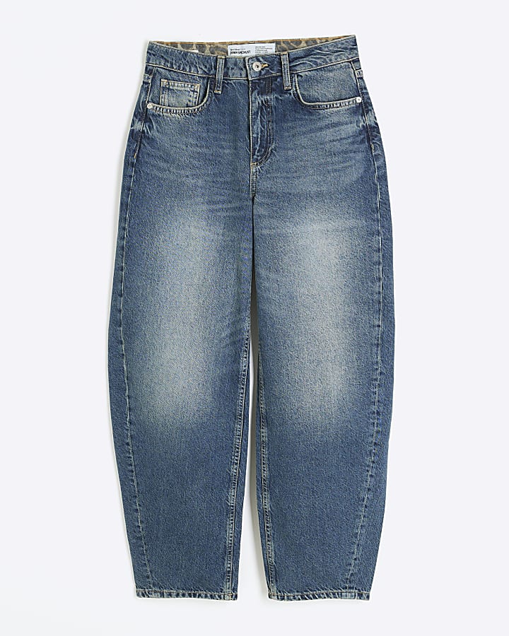 Blue Denim Seamed Barrel Jeans