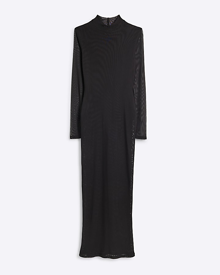 Black Mesh bodycon midi dress