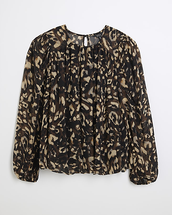 Black Leopard Print Bubble Hem Blouse