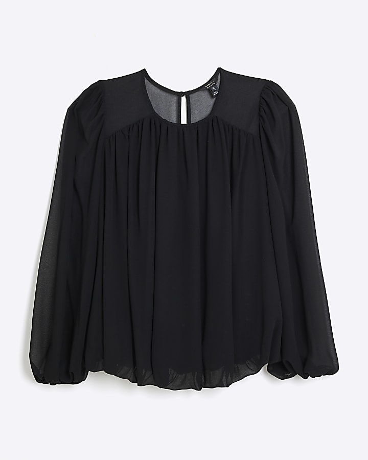 Black Bubble Hem Blouse