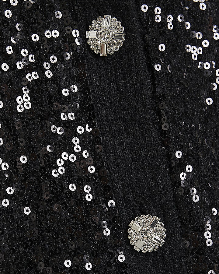 Black Faux Fur Collar Sequin Cardigan