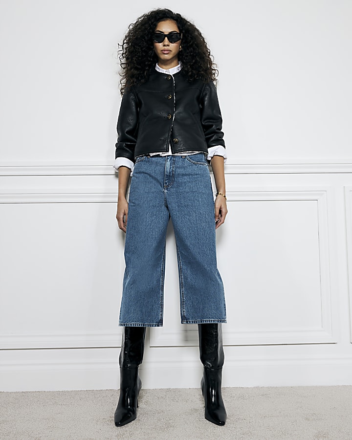 Blue Denim High Waisted Jean Culottes