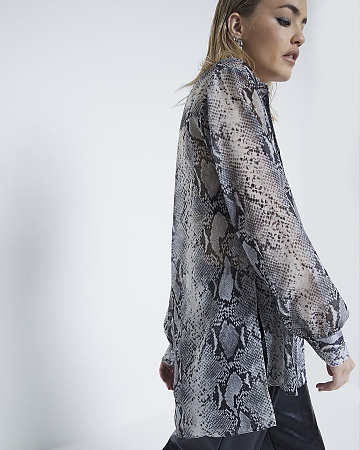 Grey Chiffon Snake Print Shirt