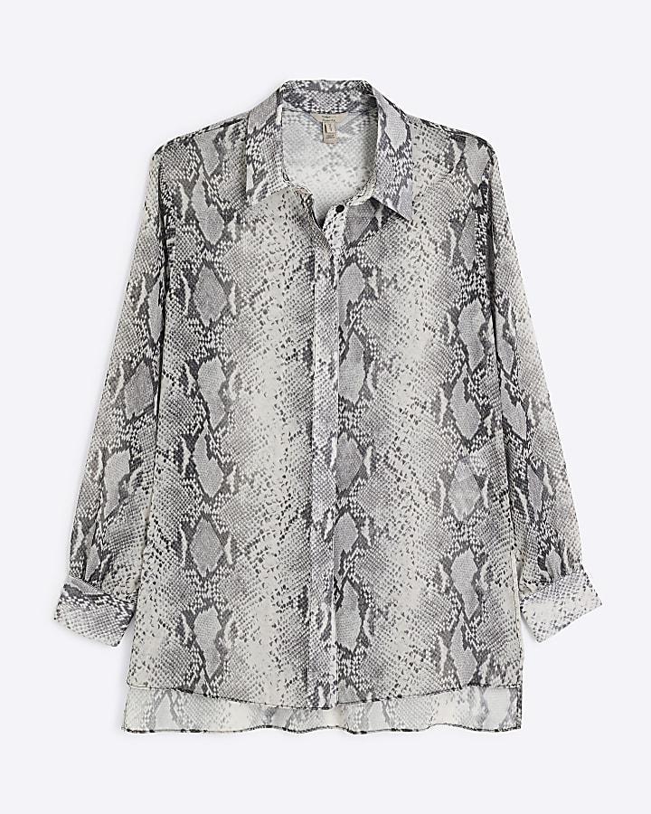 Grey Chiffon Snake Print Shirt