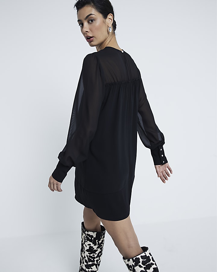 Black Long Sleeve Mini Dress