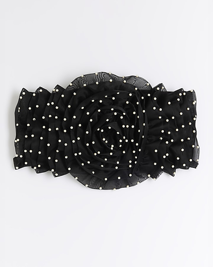 Black Pearl Corsage Bandeau Crop Top