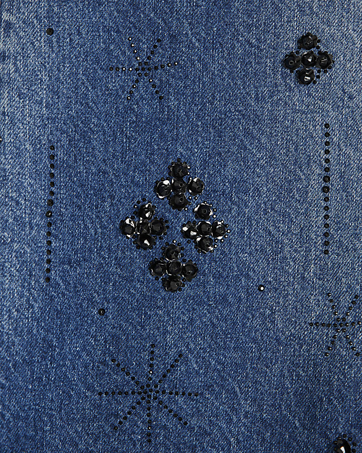 Blue Denim Embellished Bandeau Top