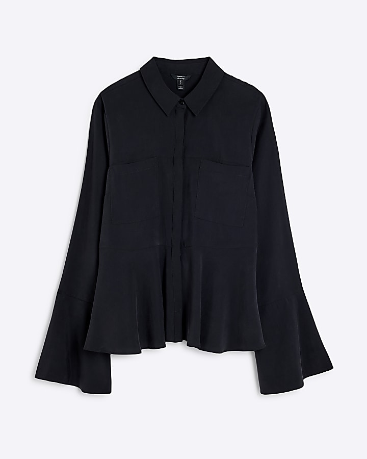 Black Split Sleeve Premium Peplum Blouse