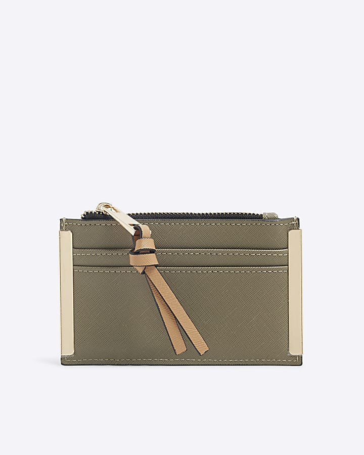 Khaki Faux Leather Knot Pull Card Holder