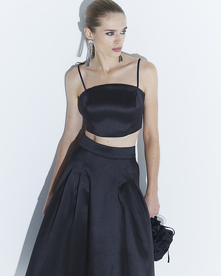 Black Satin Bralette Crop Top
