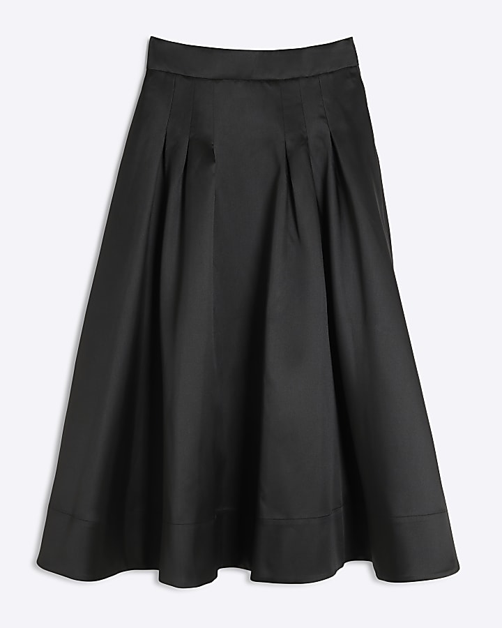 Black Satin Midi Skirt