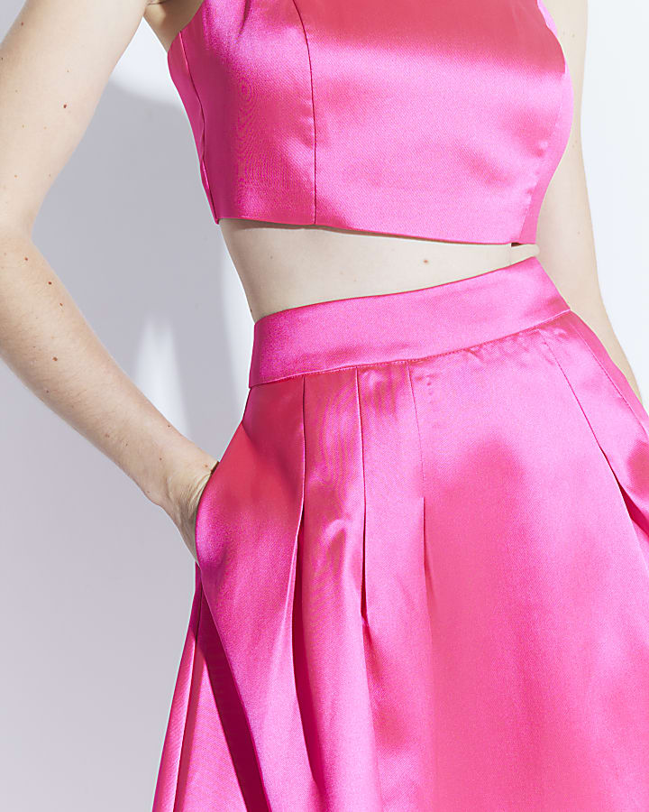 Pink Satin Midi Skirt
