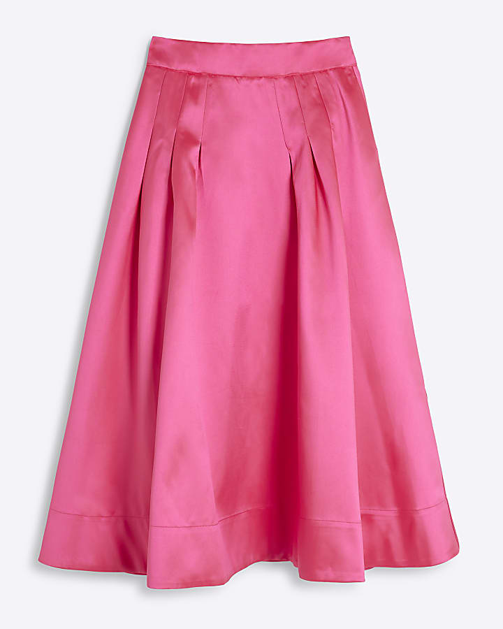 Pink Satin Midi Skirt