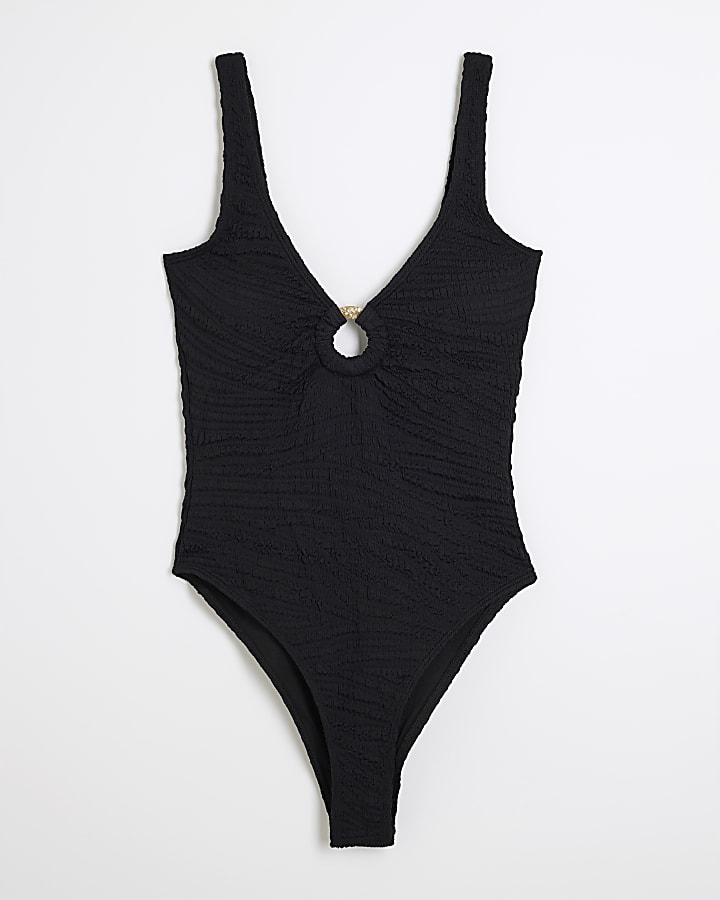 Black Animal Texture Ring Swimsuit