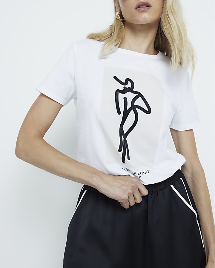 White abstract graphic t-shirt
