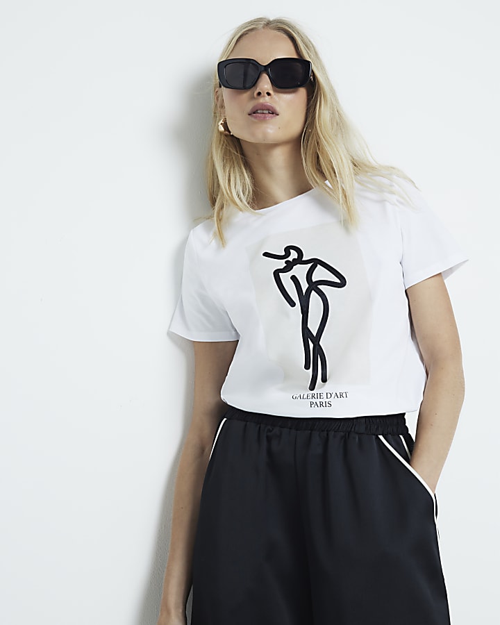 White abstract graphic t-shirt