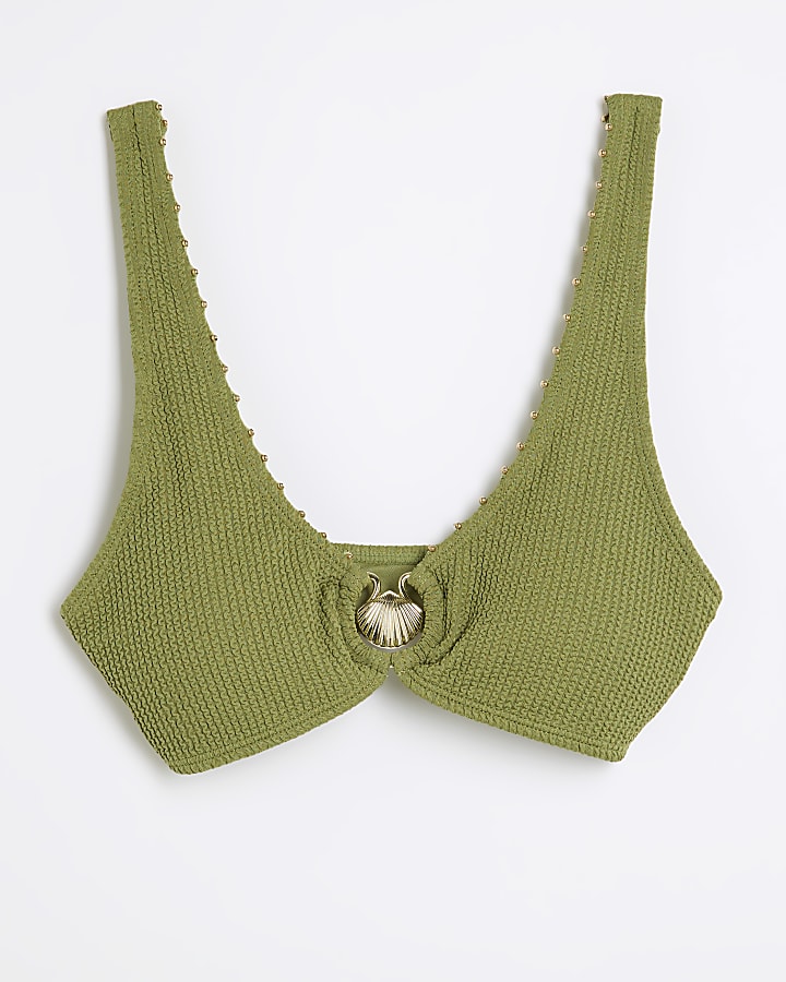 Khaki Textured Shell Bikini Top