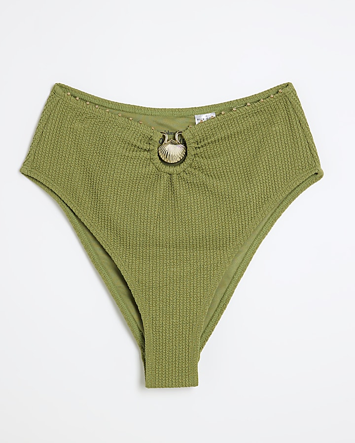 Khaki Shell Textured High Waisted Bottoms