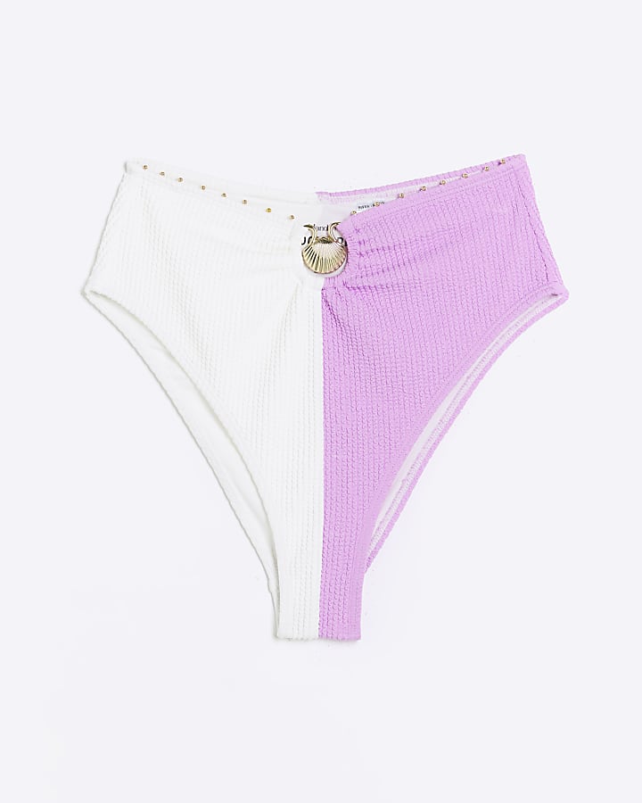 Purple Spliced Texture Bikini Bottoms