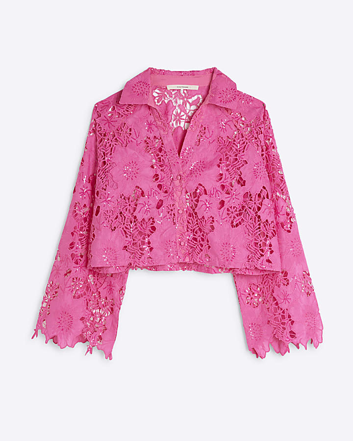 Pink Cutwork Sequin Shirt