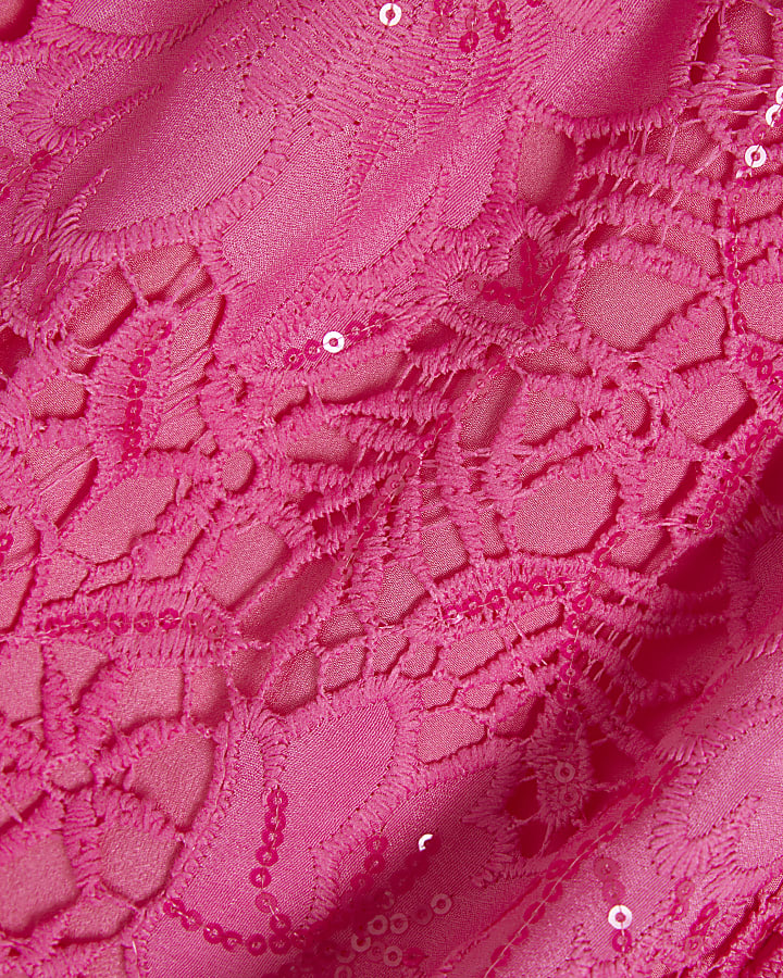 Pink Cutwork Sequin Shorts