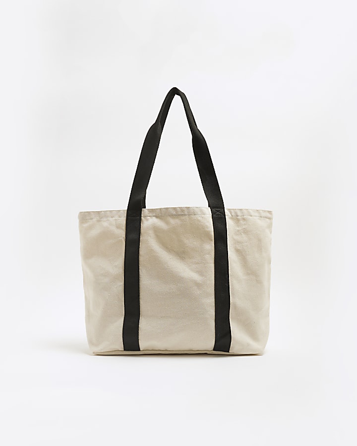 Beige Canvas RI Print Tote Bag