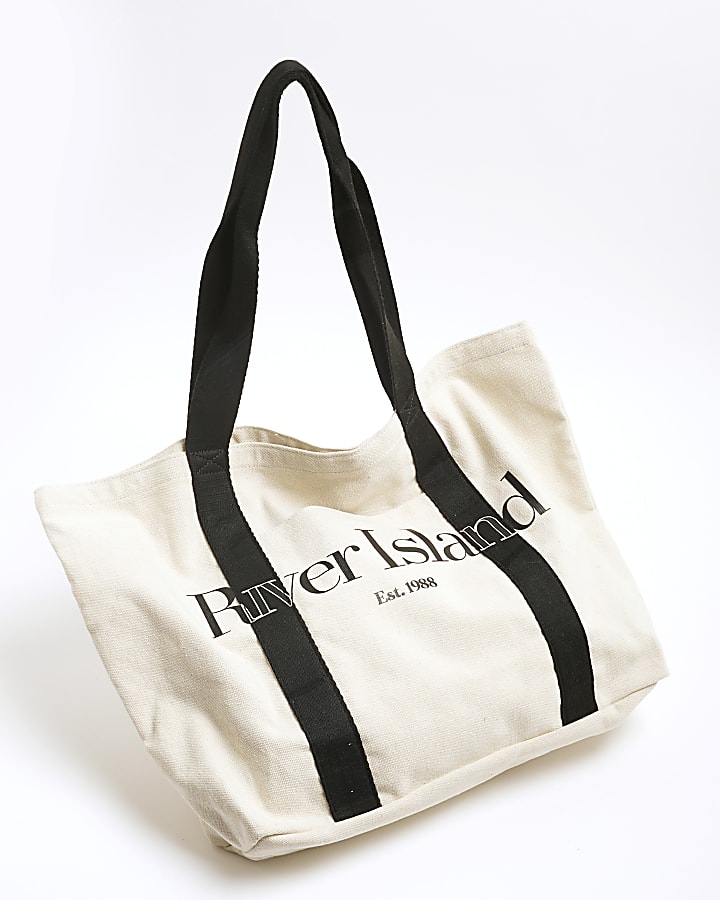 Beige Canvas RI Print Tote Bag