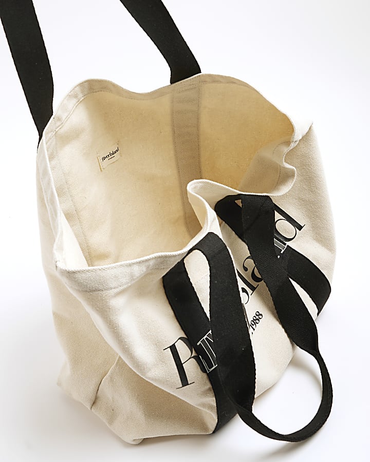 Beige Canvas RI Print Tote Bag