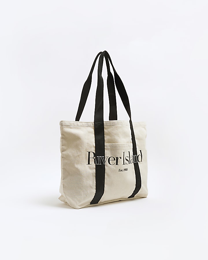 Beige Canvas RI Print Tote Bag