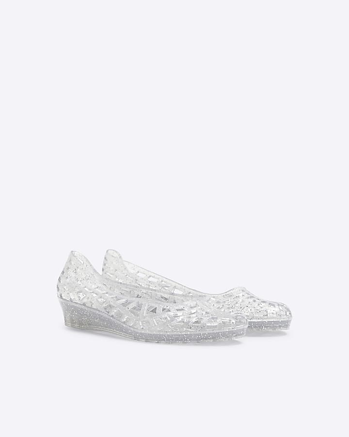 Silver metallic jelly ballet pumps