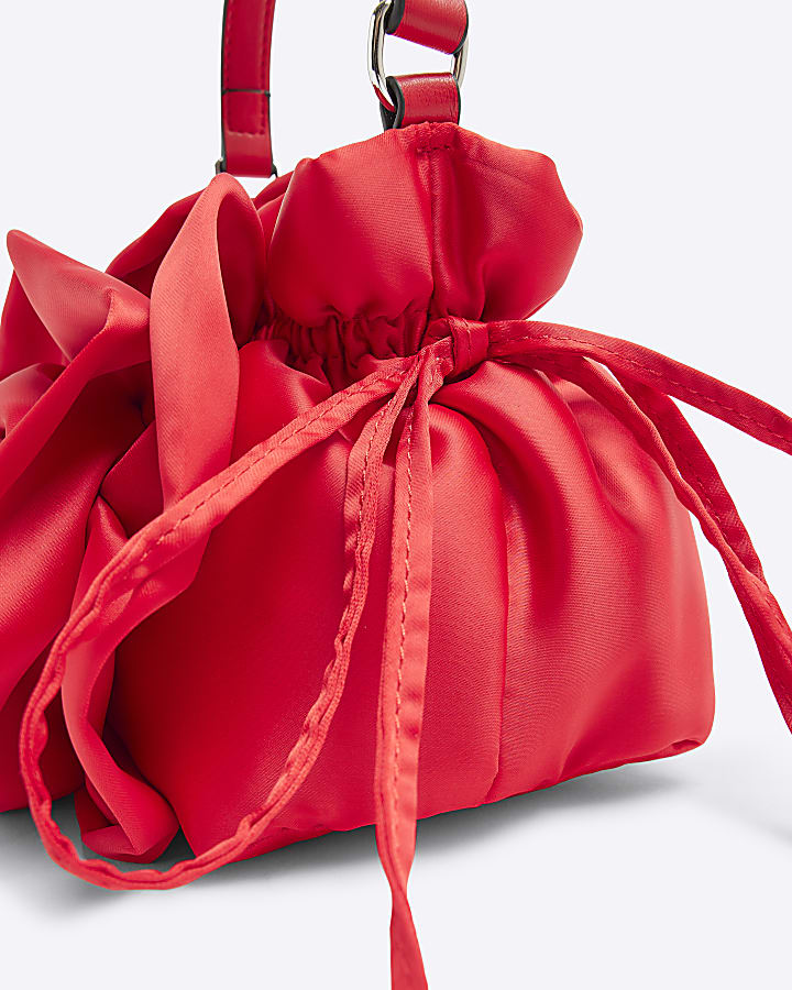 Red Satin Flower Corsage Clutch Bag