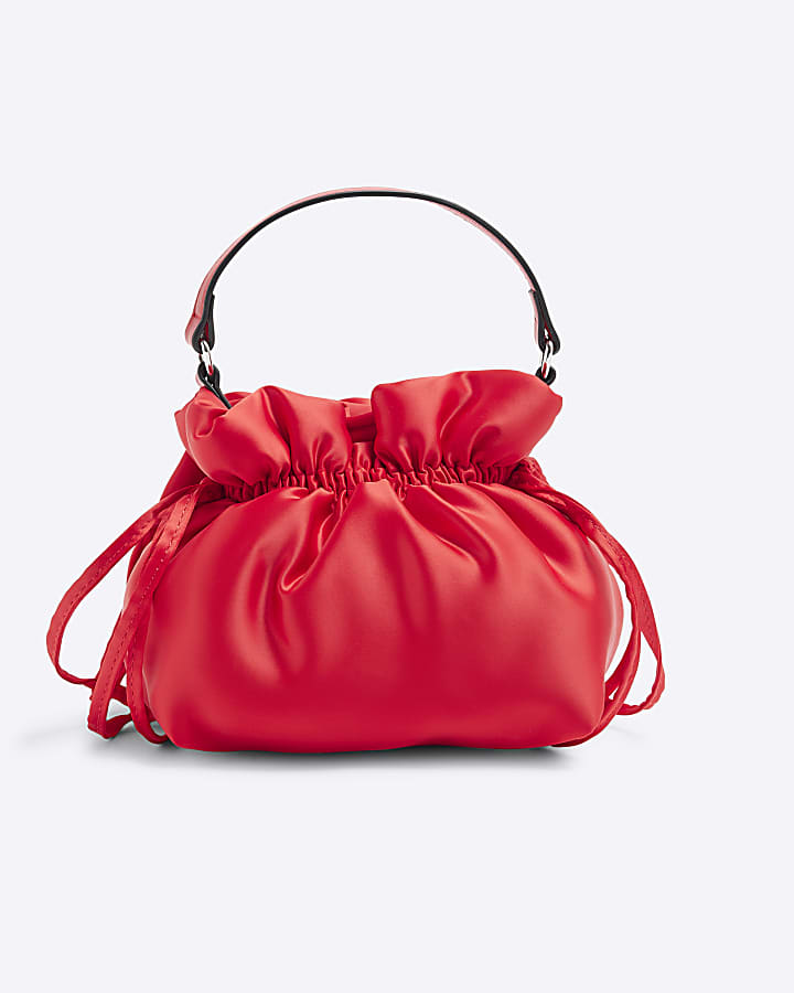 Red Satin Flower Corsage Clutch Bag