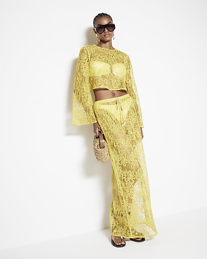 Yellow Lace Beach Maxi Skirt