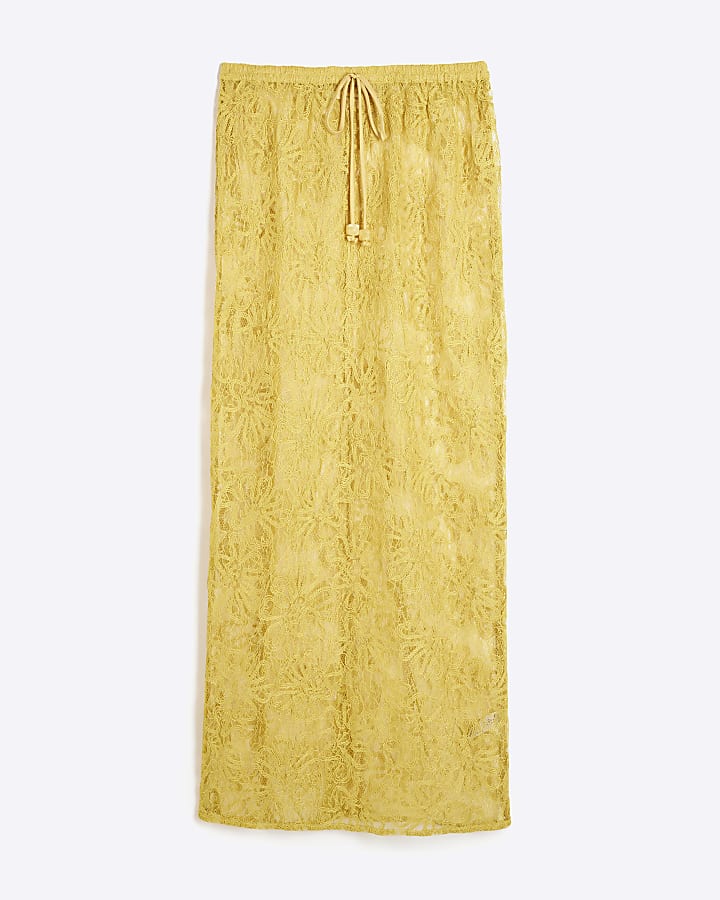 Yellow Lace Beach Maxi Skirt