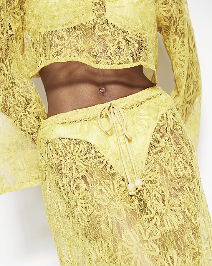 Yellow Lace Beach Maxi Skirt