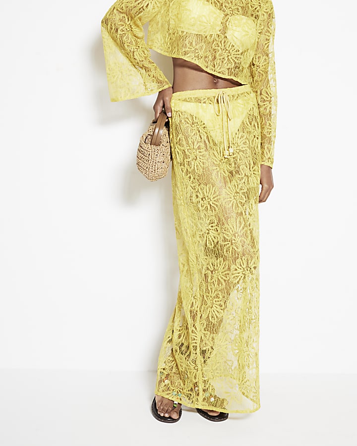 Yellow Lace Beach Maxi Skirt