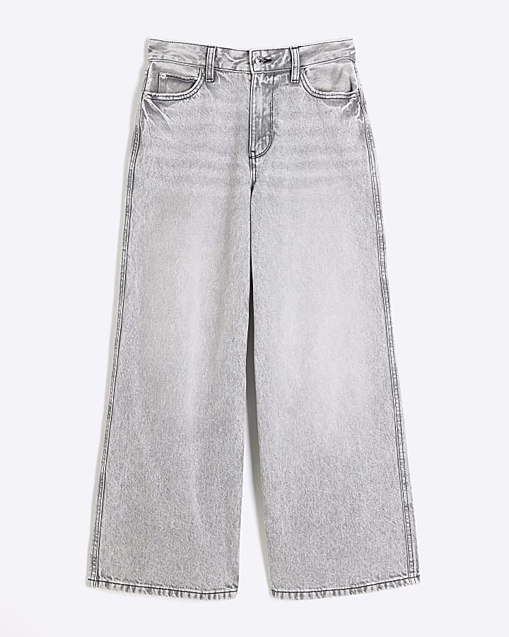 Petite Grey Denim Super Wide Jeans