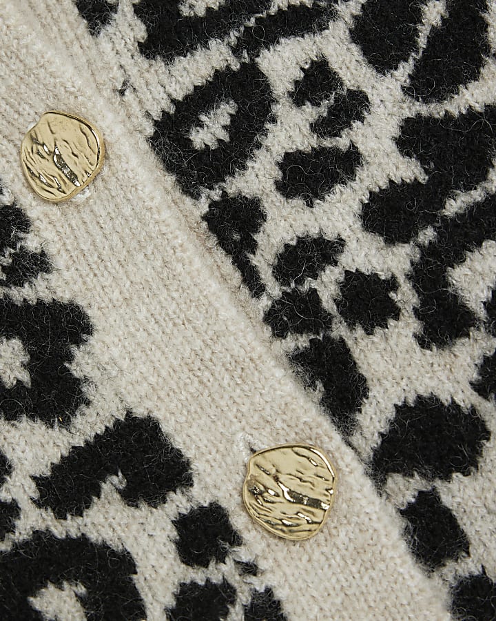 Cream Long Sleeve Leopard Print Cardigan